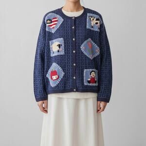 90s Americana Cottagecore Cardigan Sweater Farmcore Country Patchwork Novelty L